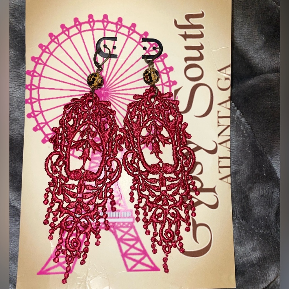 Stunning Maroon Gypsy NWT- Gypsy South Handmade Crocheted Earrings